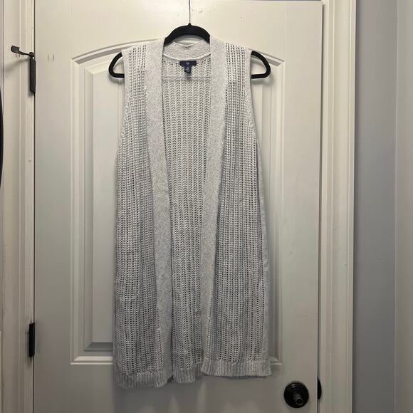 Gap Women’s 100% Cotton Open Front Sleeveless Long Cardigan Sweater Size M Gray - Picture 1 of 5